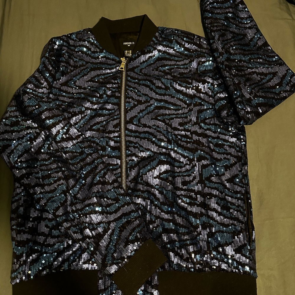 Forever 21 Blue Sequin Shiny mens Jacket